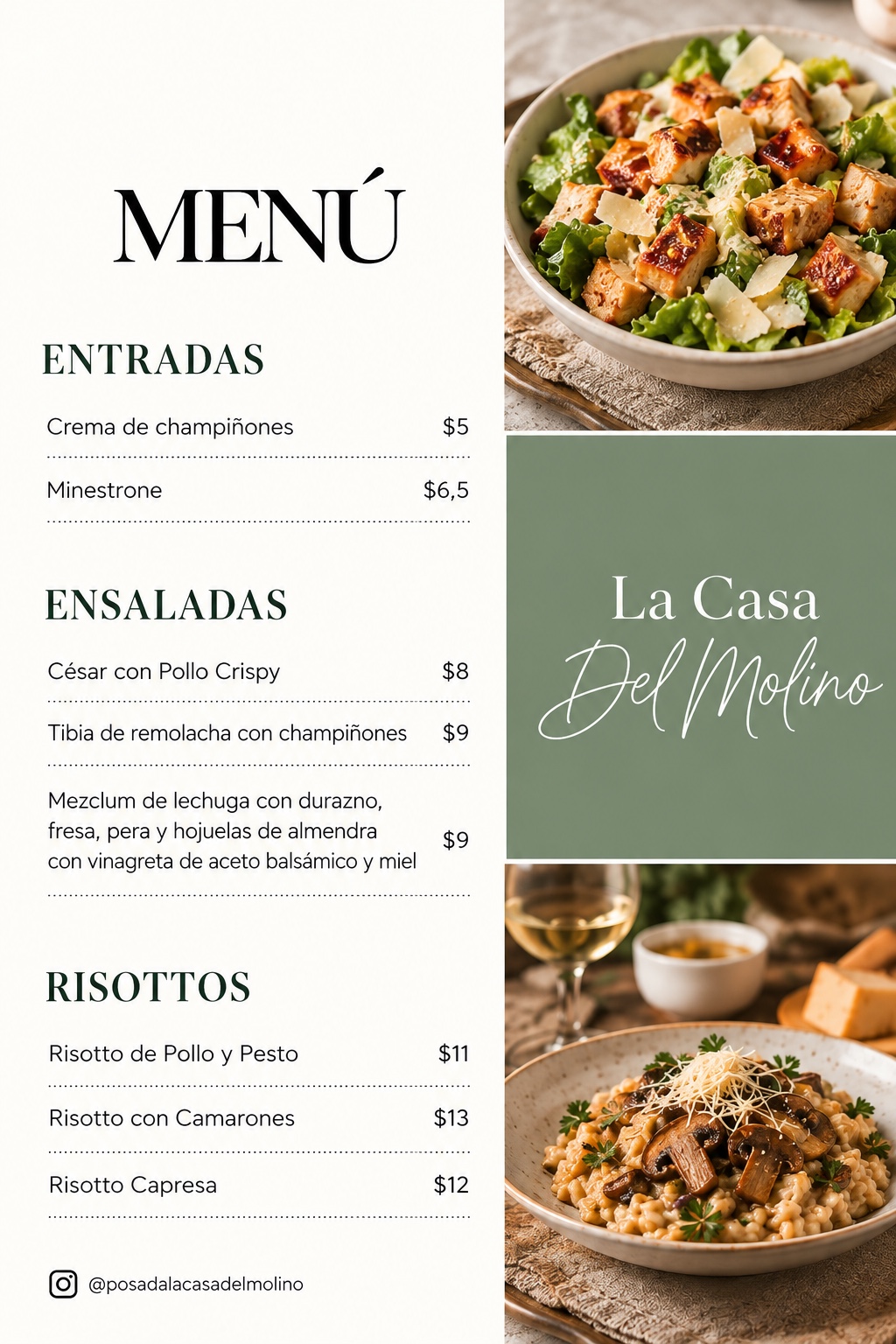 Entradas, ensaladas y risottos de La Casa del Molino